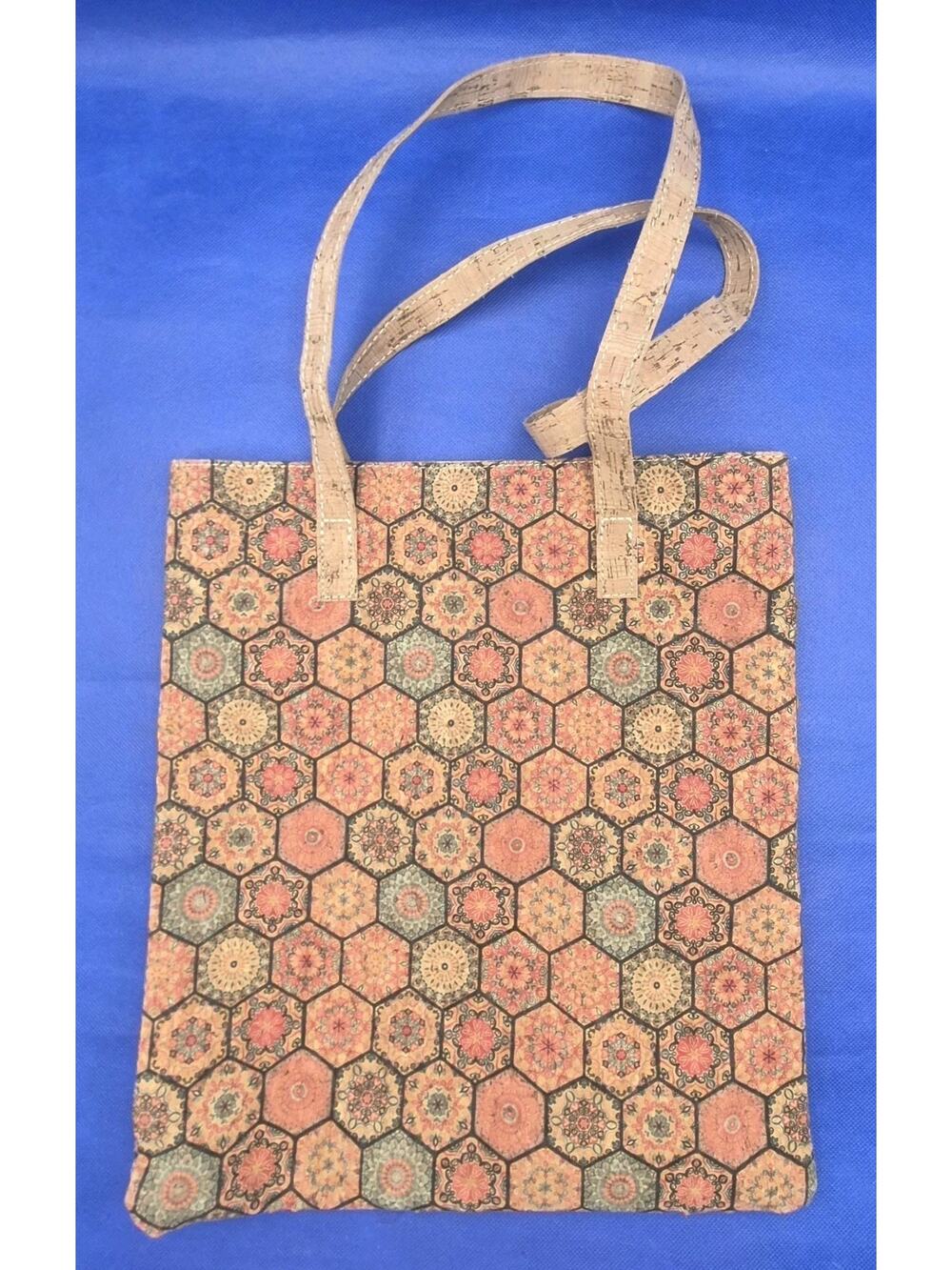 Beautiful Corkcho Hexagon Mosaic Cork Tote Bag Inner Pockets 14x12"